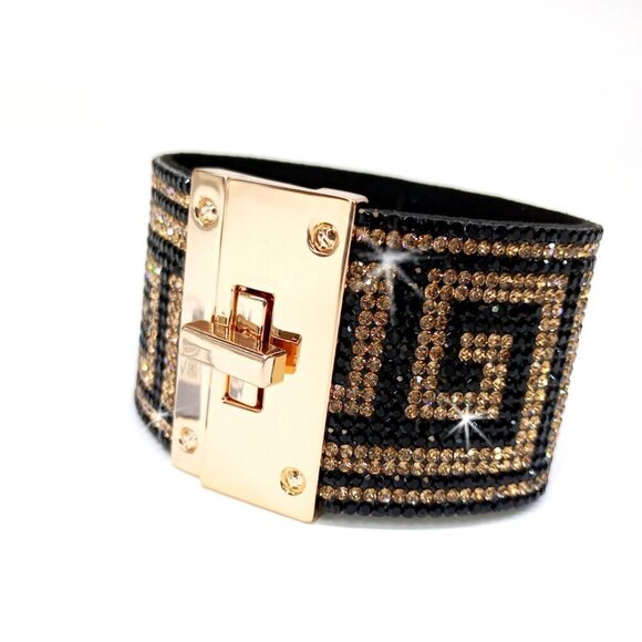 Greek Key Cuff Black Gold Bracelet - Jacqueline Kent - Picture 1 of 1